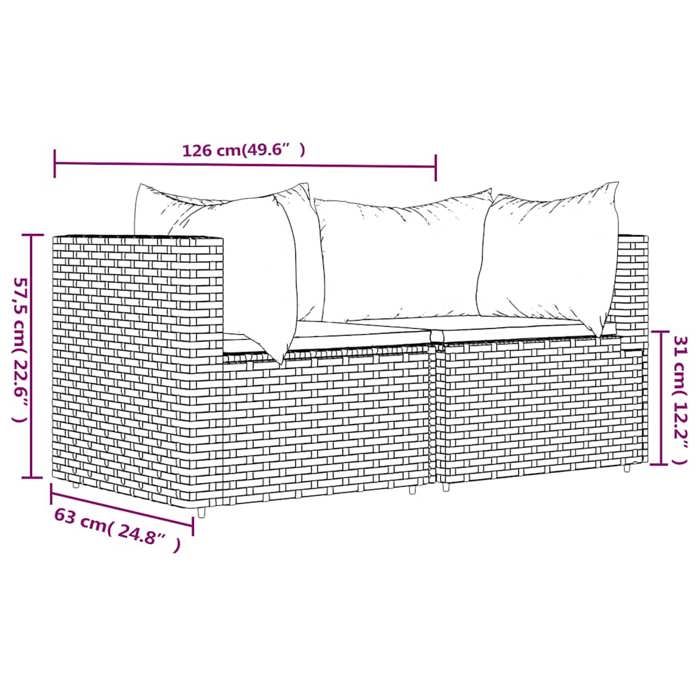 VidaXL Garden Corner Sofas and Cushions 2pcs Black Wicker, Sofa, Garden Sofa, Sectional Corner Sofa, 319778
