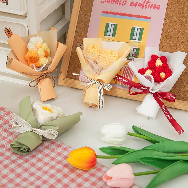 Crocheted Bouquet Artificial Flower Bouquets Colorful Knitted Bouquet Puff Flowers Bouquets Room Decor Party Favor Birthday Gift