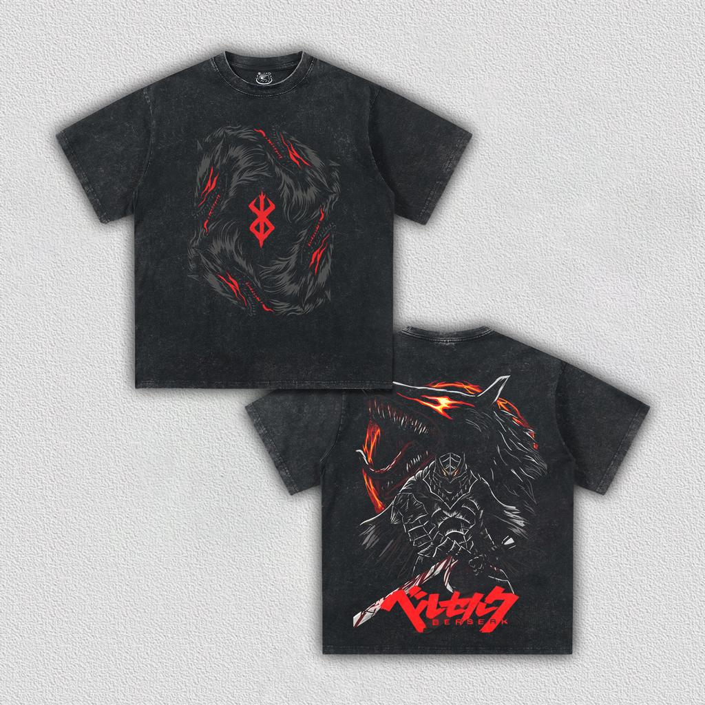 Berserk Baggy T-shirt Washed Oversized Cotton Anime Two Sided Print Men Women Short Sleeve Retro Streetwear Cotton Female Male Clothing