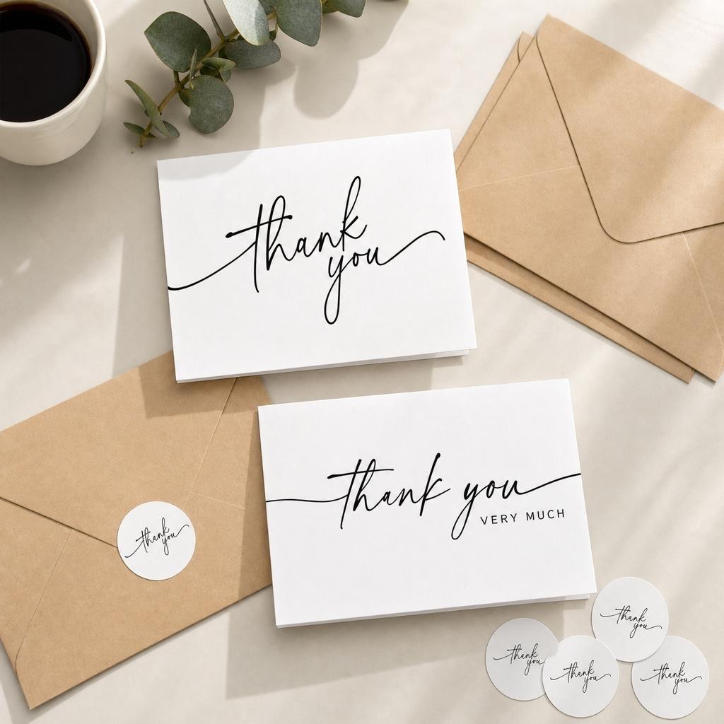 Thank You Cards Set with Envelopes and Stickers 20 Pack Simple Folded Greeting Cards for Handwritten Messages Business or Holiday Gift Cards