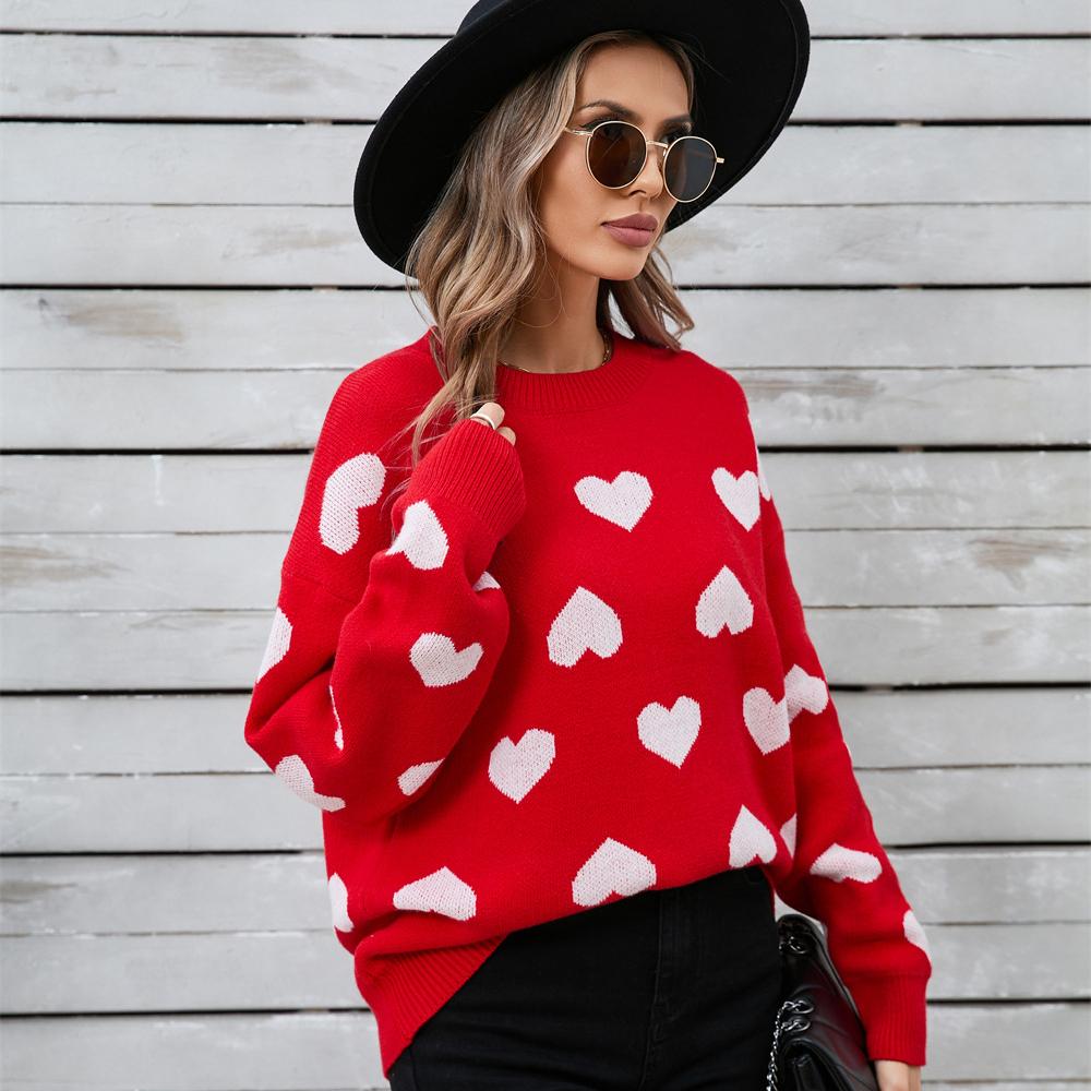 2025 Herbst und Winter Liebespullover Niedlicher Rundhals-Pullover Übergröße Pfirsichherz-Pullover