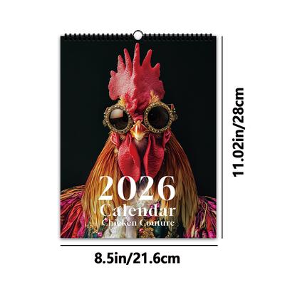 1pc 2026 Wall Calendar, Humorous Rooster Pictures, 12 Months Monthly Plan, Perfect Gift for Birthday, Christmas, New Year