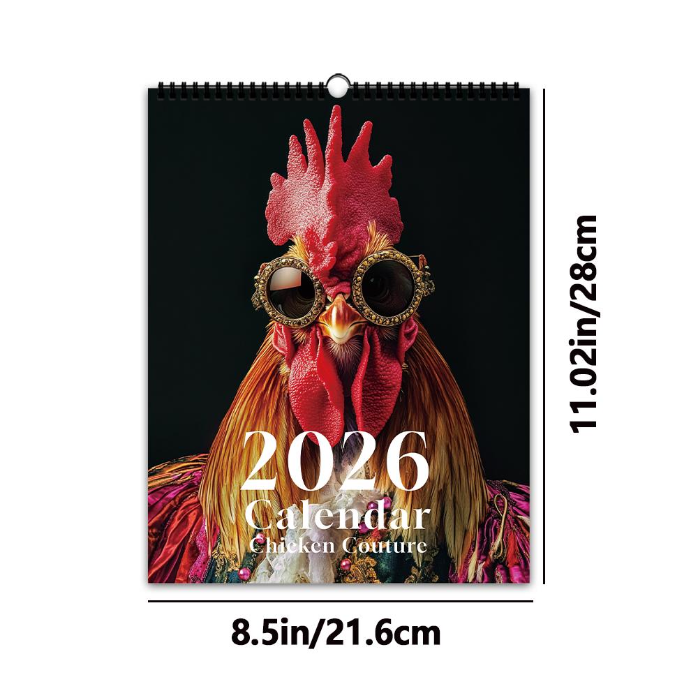 

1 шт. настенный календарь на 2026 год, юмористические картинки с петухами, ежемесячный план на 12 месяцев, идеальный подарок на день рождения, Рождество, Новый год