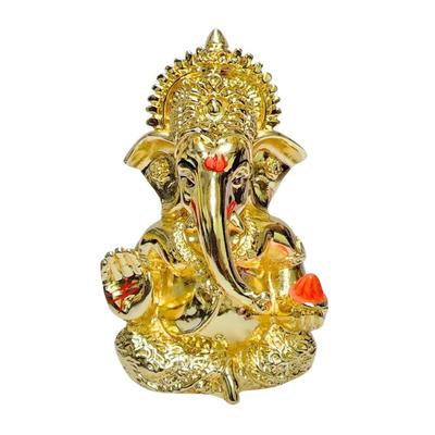 Mukut Ganesha Gold Plated L Ganesh Idol for Car Dashboard | Ganapati Murti for Home Decor | Vinayaka Statute for Puja & Gift