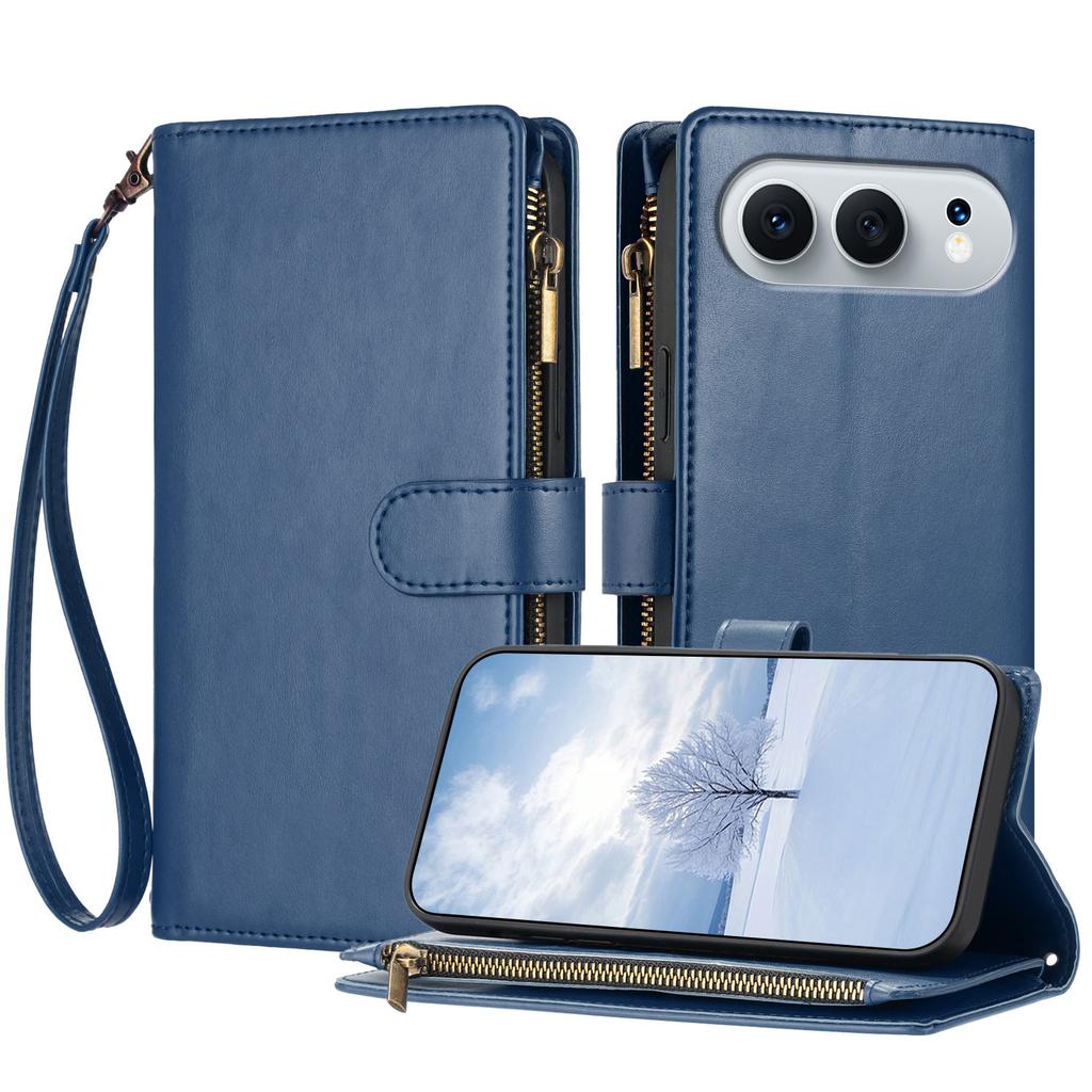 For Honor 500 5G Leather Case Zipper Wallet Stand Shockproof Phone Cover with Wrist Strap
