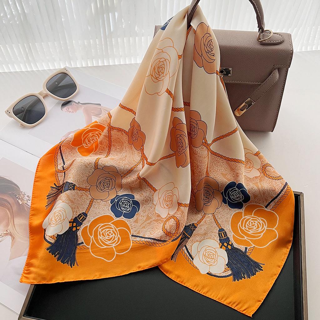71Cm rose small square scarf literary small fresh versatile silk scarf multi-functional decorative shawl scarf tied bag tied hair