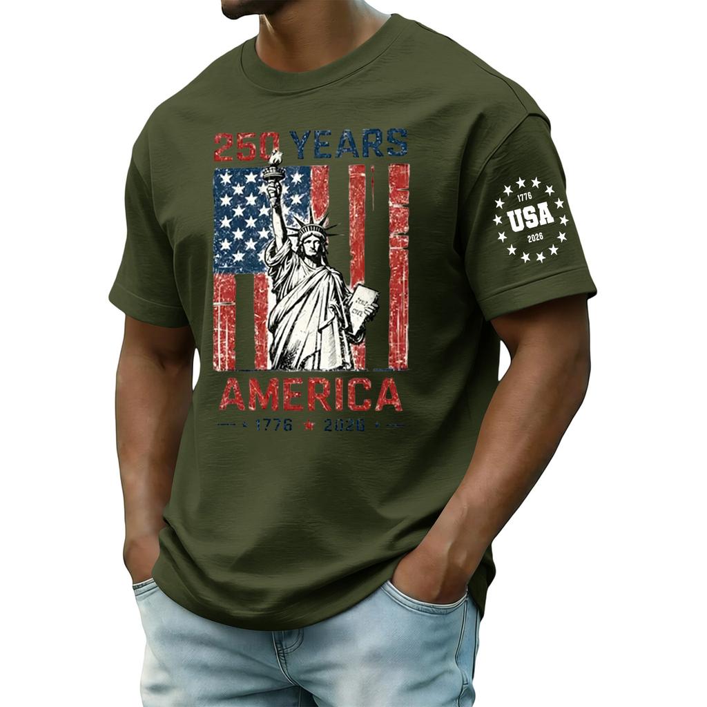 Men's Summer Crewneck Short Sleeve T Shirt with 250th Anniversary Independence Day Print Comfortable Casual Fit Top