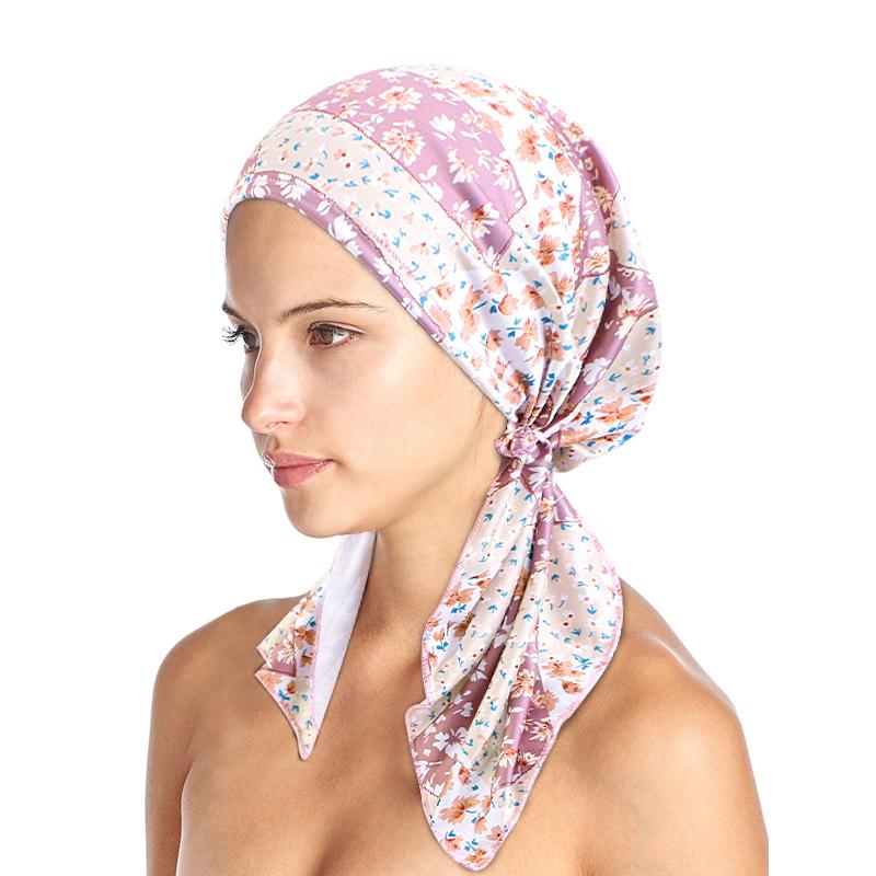 New Women Printed Pre-Tied Turban Cap Muslim Hijab Inner Caps Hair Loss Cover Beanies Bonnet Long Tail Headscarf Strech Bandana