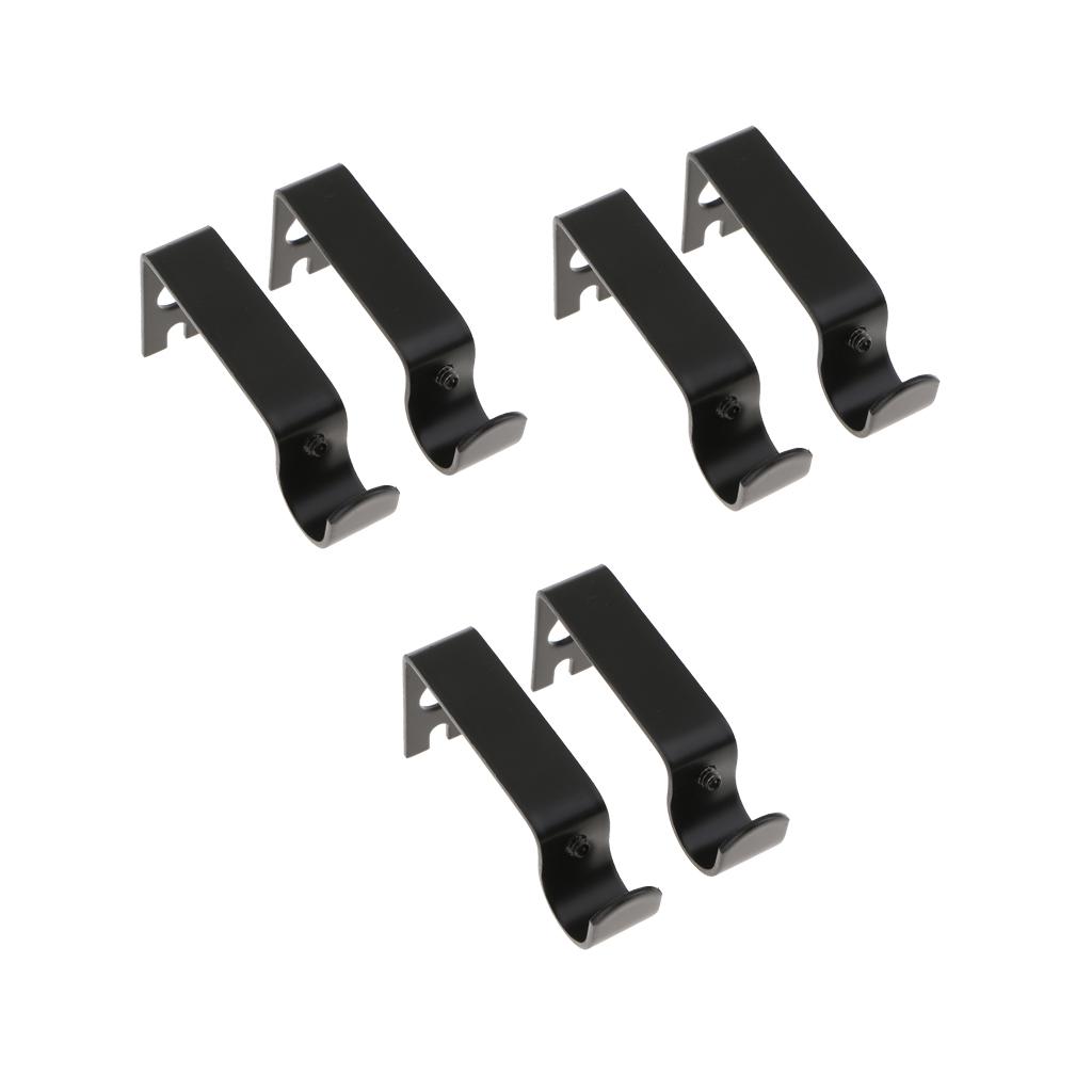 Set of 6Pcs Adjustable Metal Curtain Pole Rod Wall Bracket Hook Holder Black