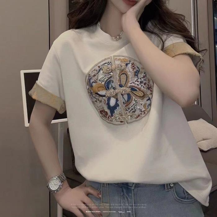 

Новая футболка в китайском стиле в китайском стиле с контрастным универсальным верхом 4XL