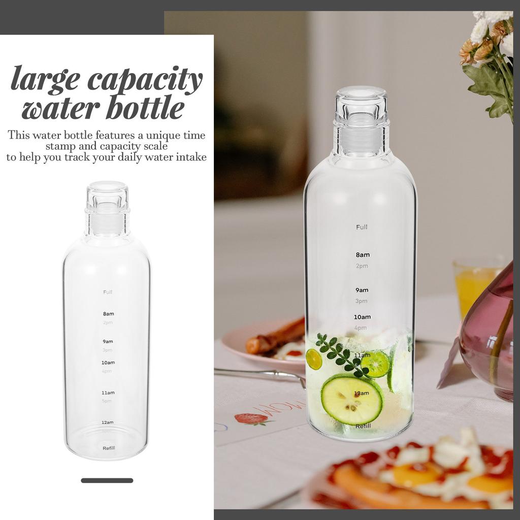 Clear Glass Water Bottle Large Capacity Leakproof Portable Cup with Time Scale for Travel Office Home Fitness Sports Gym