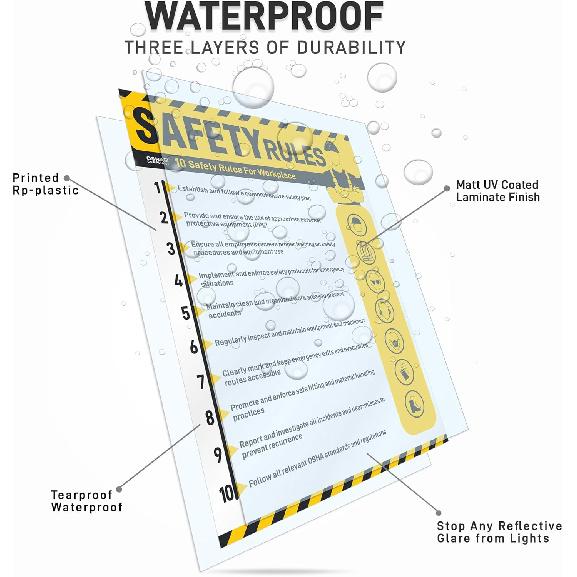 Workplace Safety Rules Poster 18'' x 24'' - OSHA Compliant Safety Rules Poster for Workplace, Warehouses, Office & Industrial, Laminated Workplace