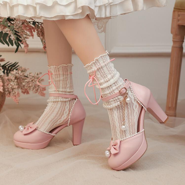 Baotou sandals lolita shoes princess lo shoes with skirt high heels thick heel single shoes lolita shoes