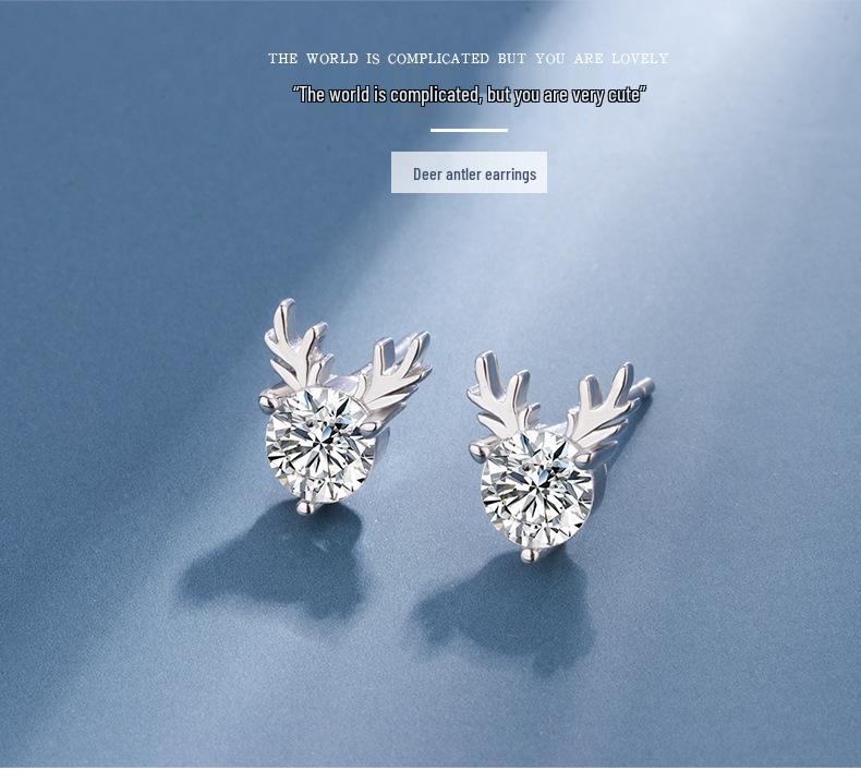 S925 Sterling Silver Forest Deer Stud Earrings - Versatile Elf Antler Design