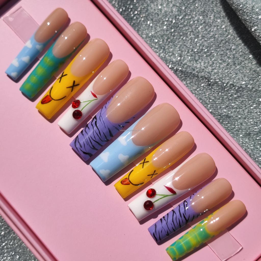 Thick and Hard Artificial Fingernails Square and Long Manicure False Nails with Glue Stickers Press on Nails
