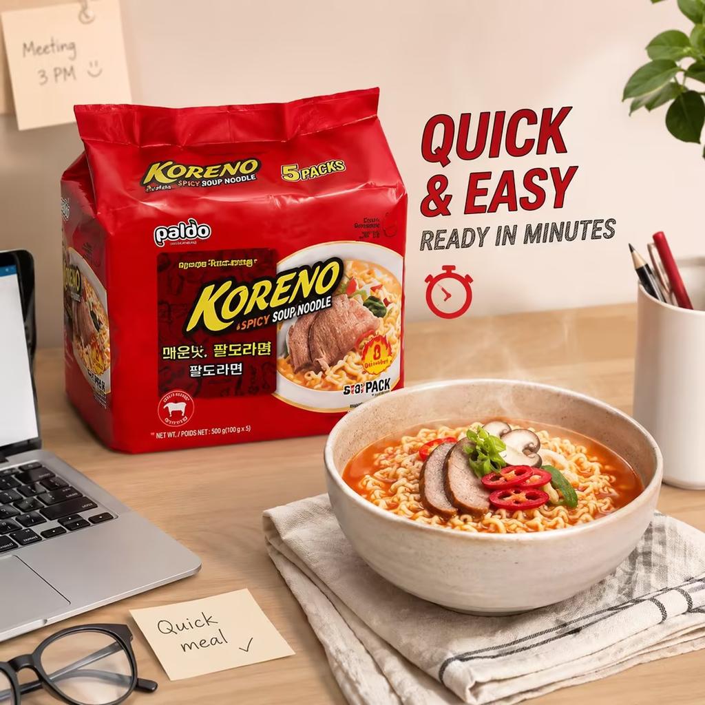 PALDO Spicy Soup Noodle Multi Pack 100g*5pcs | Rich spicy broth, chewy noodle texture, convenient multi-pack design