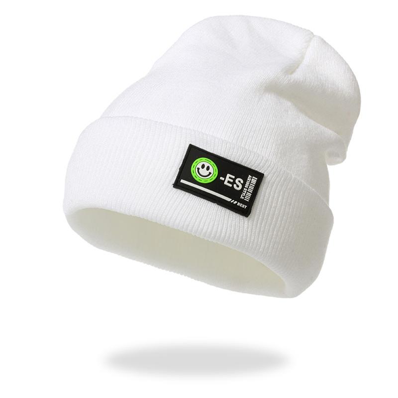 Hat Female Autumn and Winter Warm Wool Hat Korean Version Labeled Smiley Face Fashion Trendy Knitted Hat Couple Hip Hop Pullover Hat Men