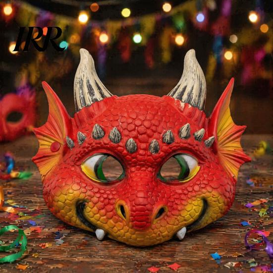 Unique Party Costume Mask 3D Cute Dragon Full Face Mask, Halloween Baby Lightweight Breathable Detailed Role Play with Realistic Scales And Horns for