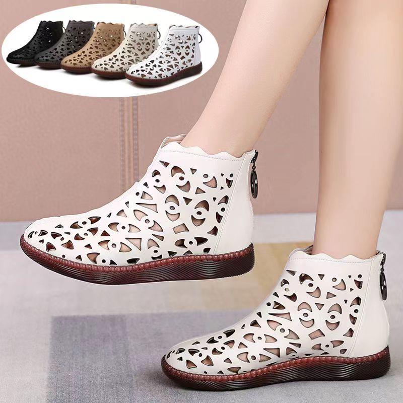 2023 Women's Korean-Style Gladiator Sandals - Breathable Hollow-Out, Back Zipper, Thick Sole, Flat Heel