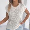 Summer Knitted Pullover Woman Casual Hollow Out Round Neck Twist Solid Color Short Sleeve Tops Apricot Khaki Woman Clothes