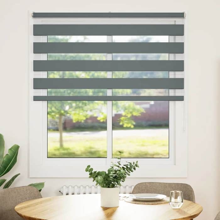 VidaXL Store zèbre gris foncé largeur du tissu 120,9 cm polyester, store à enrouleur zébré, store zébré pour fenêtre, store 4014110