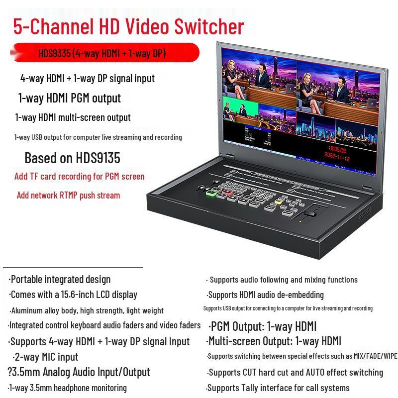 Diwei HDS9335: 8-Kanal, 4-Wege HDMI HD Video-Umschalter für Live-Streaming & Aufnahme