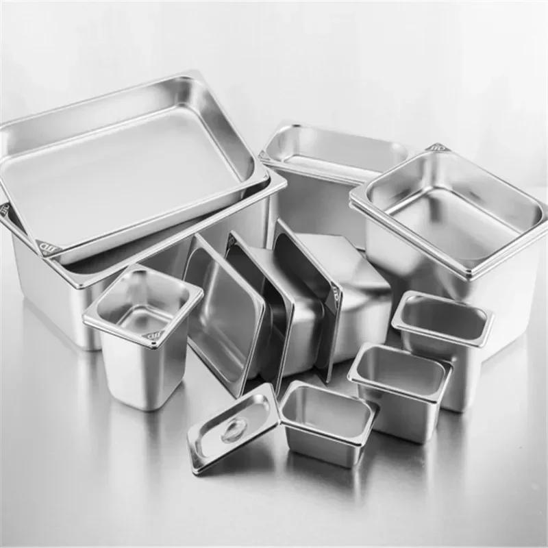 Square Pots GN Pan Kitchen 304 Stainless Steel 1/9 1/6 1/4 1/3 Food Pan Chafing Buffet Gastronorm Pan Containers Lid 0.7 Mm