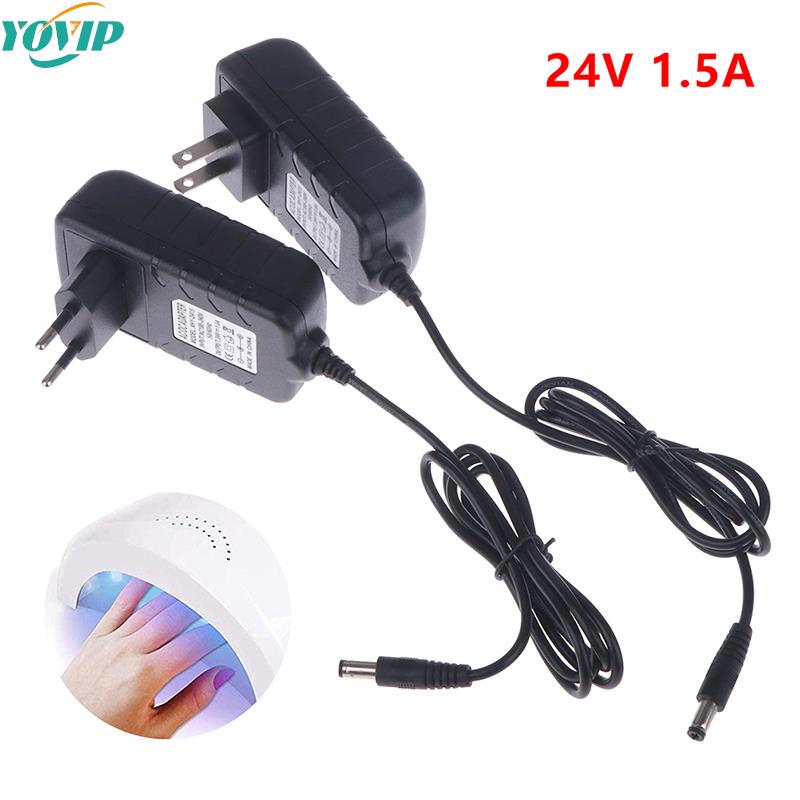 

1Pcs DC 24V 1.5A Power Supply Adapter Charger 48W US/EU Plug AC 100-240V for UV LED Light Lamp Nail Dryer US