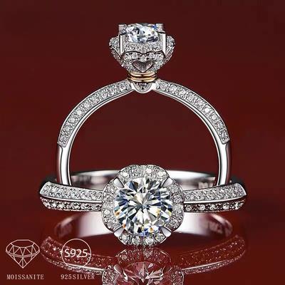 S925 Sterling Silver 1 Carat Moissanite Two Tone Flower Ring Temperament Fashion Lady Gorgeous Man Proposal Engagement Marriage
