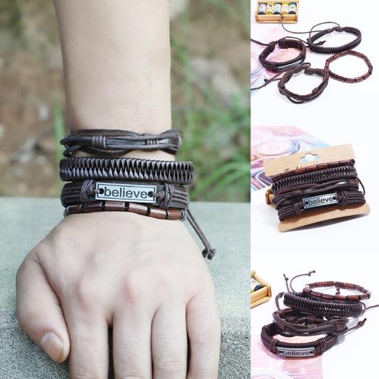 

4 шт./компл. мужчины верят, плетеный многослойный браслет из искусственной кожи, ювелирные изделия
