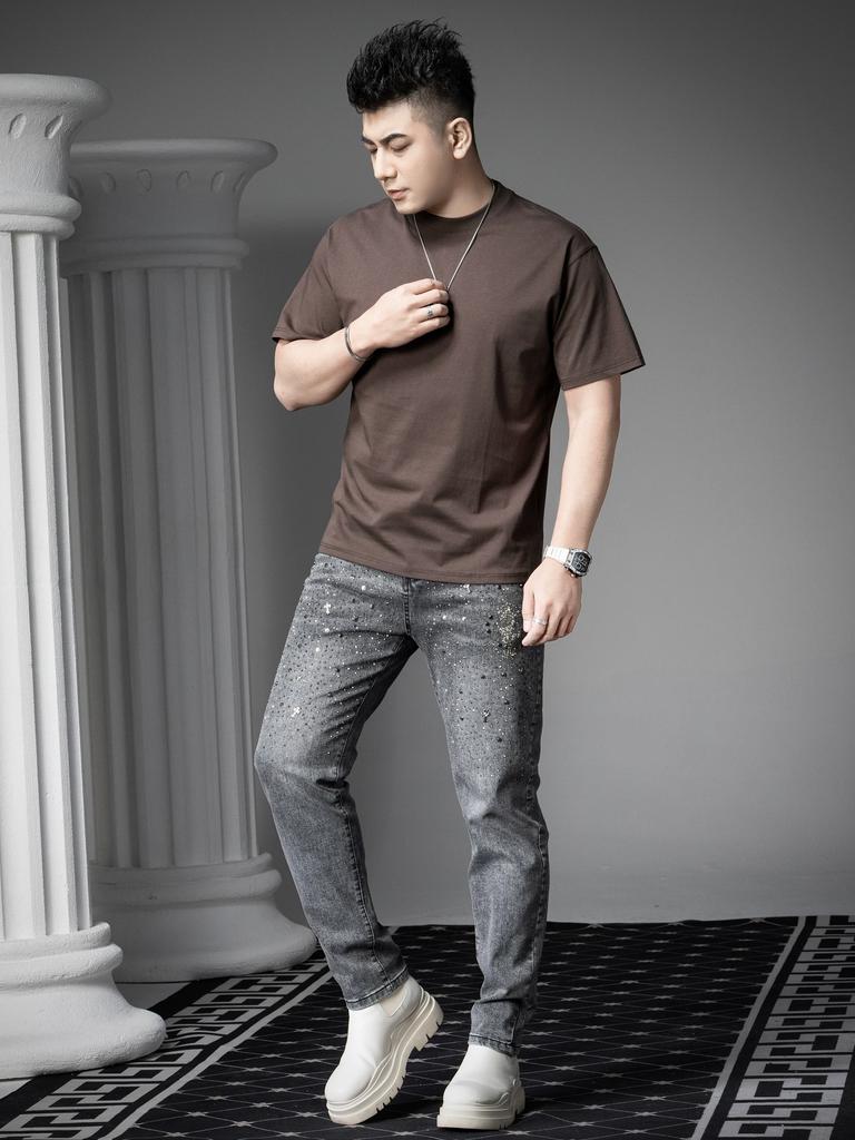 European Men's Short-Sleeve T-Shirt Summer 2025 New Trendy Brand Solid Color Round Neck Top Half-Sleeve Tee Base Shirt for Men