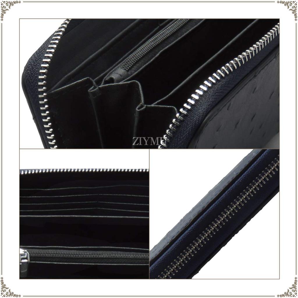 ZIYMU Men's Long Wallet with Zipper-Around Coin Purse, Genuine Leather, Ostrich-Style Leather, Black (zm-w1-001bk)