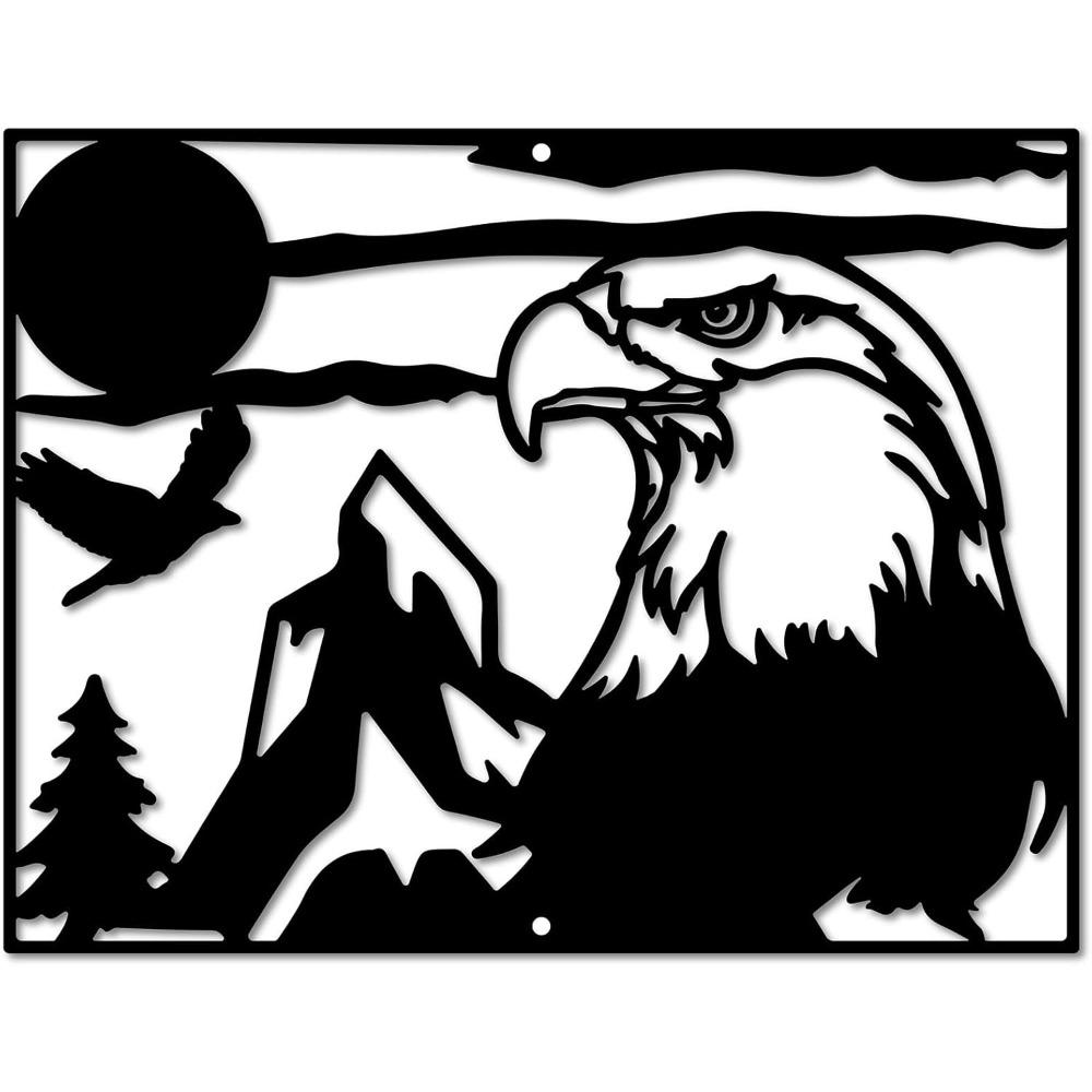 Eagle Metal Wall Art Black Mountain Hollow Sculpture Hanging Home Decor for Living Room Office Balcony 12x9Inch