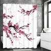 Chinese Ink Painting Peach Blossom Shower Curtain, Bathroom Decorative Shower Curtain, Waterproof Shower Curtain with Hooks