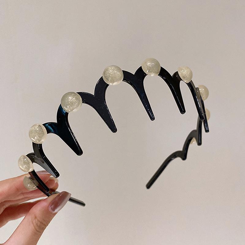 Perlové vlnité čelenky pro ženy, jednobarevné, ozubené, protiskluzové, do vlasů, dívčí mycí čelenky, sportovní vlasové doplňky