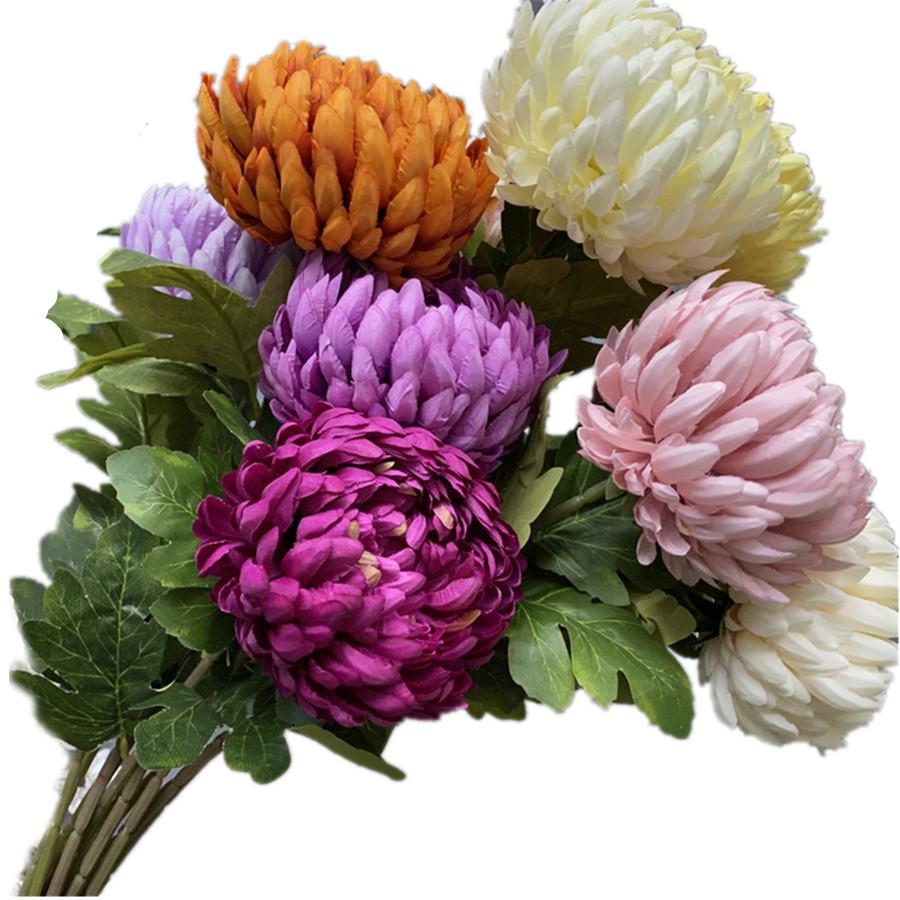 5pcs Artificial Chrysanthemum Flower Branch Faux Silk Pineapple Chrysanthemum with Long Stem for Wedding Floral Arrangement