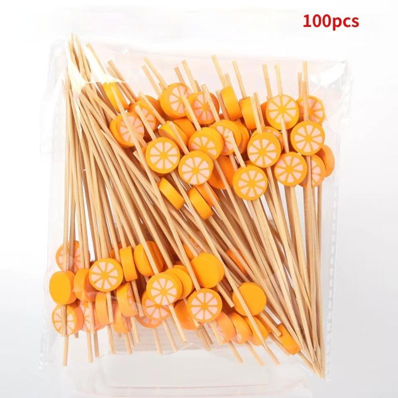 100 Pcs Disposable Bamboo Picks Food Fruit Cocktail Handmade Toothpicks Picnic Party Supplies Decoration.
