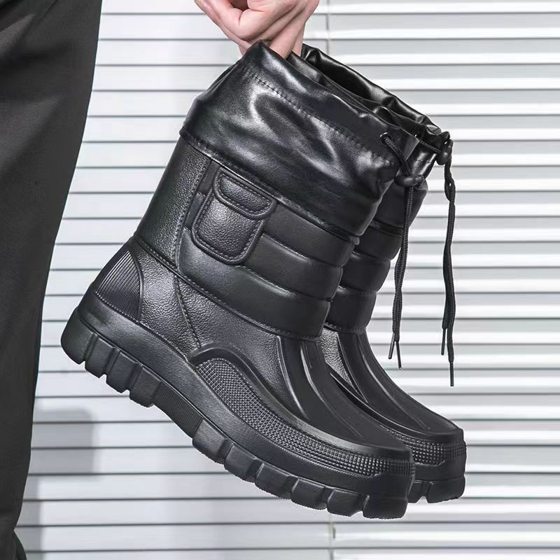 Verdickte Schneestiefel, Wasserdichte Fischerstiefel, Gummistiefel, Rutschfeste Warme Baumwollstiefel für Herren, Anti-Winter-Fischerei- und Samt-Baumwollschuhe