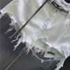2023 Spring/Autumn White Raw Edge Irregular Denim Skirt with Anti-Exposure Holes and Pockets