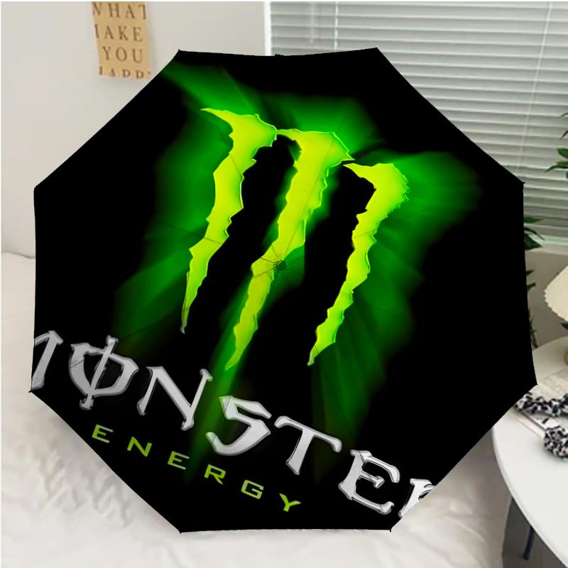 Monster Energy LOGO Print Automatic Umbrella, 8 Rib Iron Frame, Plastic Handle, Suitable for Outdoor Travel &Daily , Ideal Gift