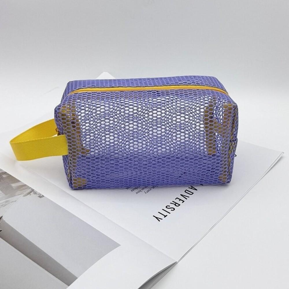 Large Capacity Mesh Cosmetic Bag Zipper Closure Toiletry Bag Dopamine Beach Clutch  Travel