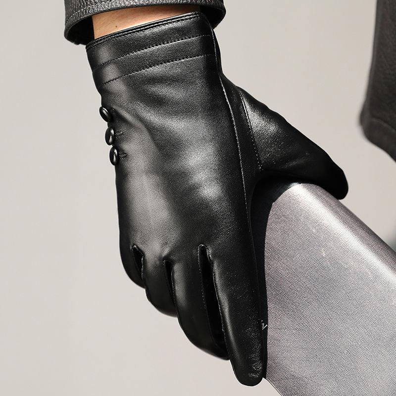 

Leather Gloves For Men,, Fleece, Thickened, Warm, Driving, Cycling, Touch Screen, Business First Layer Sheepskin Gloves, Windproof XL чорний