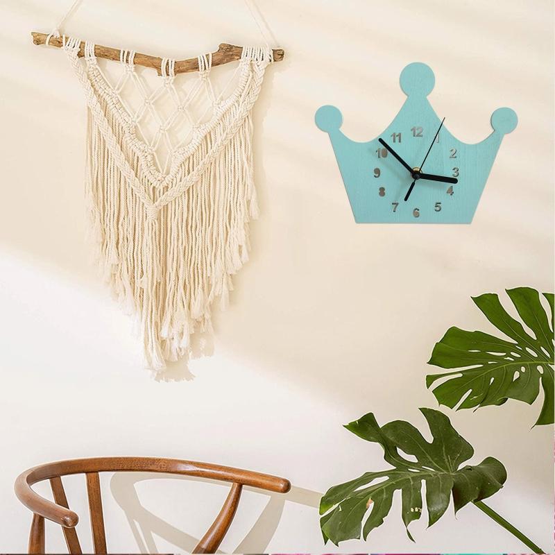 Girls Crown Children's Room Silent Clock Wooden House Clock Wall Decor Clock Cartoon Clock Silent Non Ticking Wall Clock