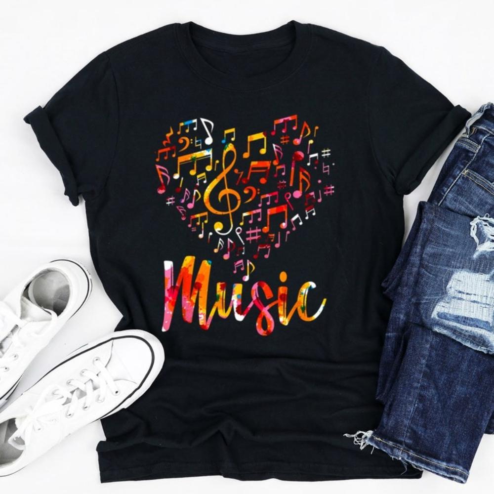 Music Notes Heart Shirt Funny Music Notes Lover Tshirt Woman Man Summer Fashion Casual Cotton Graphic T Shirts Vintage Tops Tee S