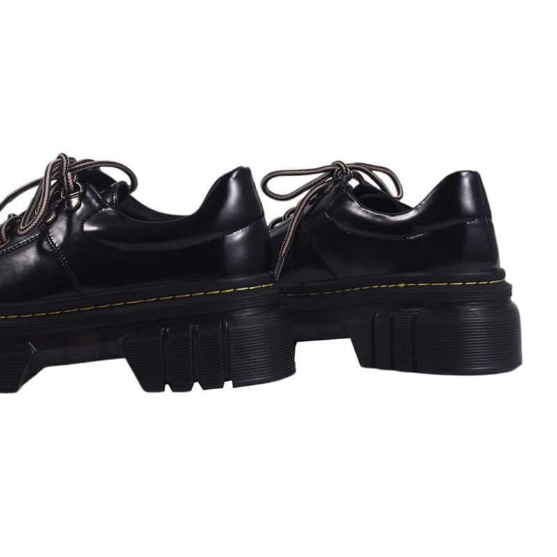 Fashion Women's new leather cowhide round toe high-heeled lace up college style single shoes, thick soled retro casual shoes