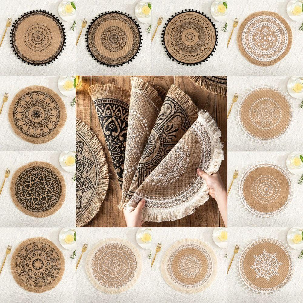 

Non-Slip Round Placemat 38cm/15inch Woven Vase Mats Vintage Cup Coaster Mat Dining Table B