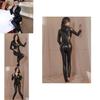 Verlockender schwarzer Ganzkörper-Latex-Body mit langen Ärmeln und Reißverschlussdesign für Rollenspiele und Cosplay