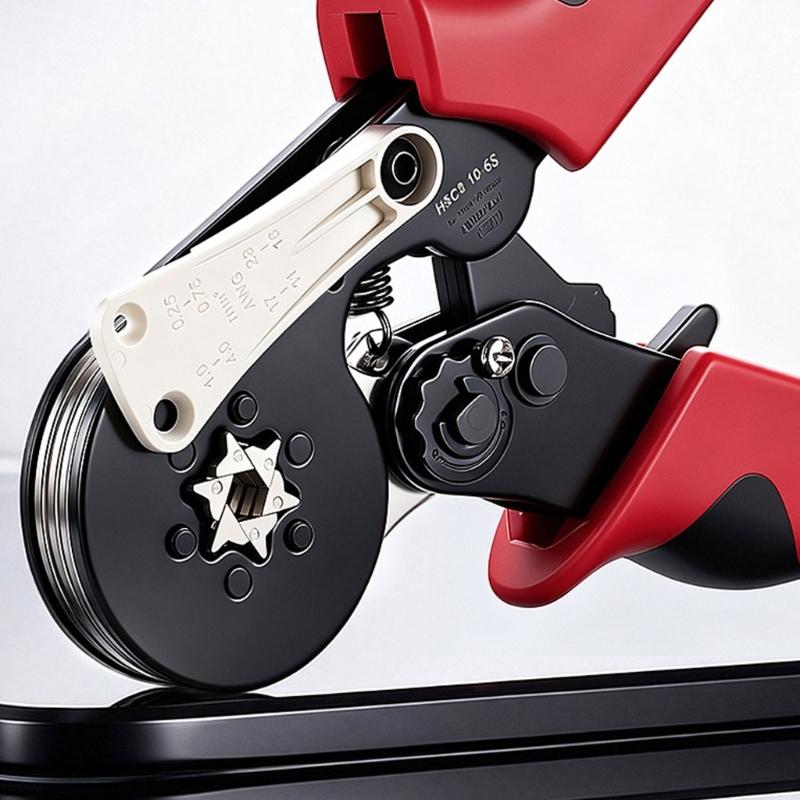 Manual Ferrule Crimping Pliers with Ratcheting Action, Guide Block, and Grip Shell for Wiring Repair and Install Work