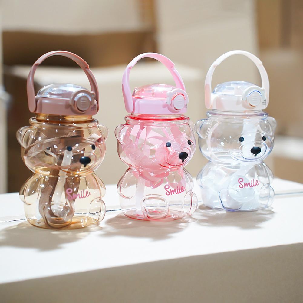 1000ml Cute Cartoon Bear Plastic Water Bottle Large Capacity Kids Portable Leak Proof For School Outdoor With Straw Handle