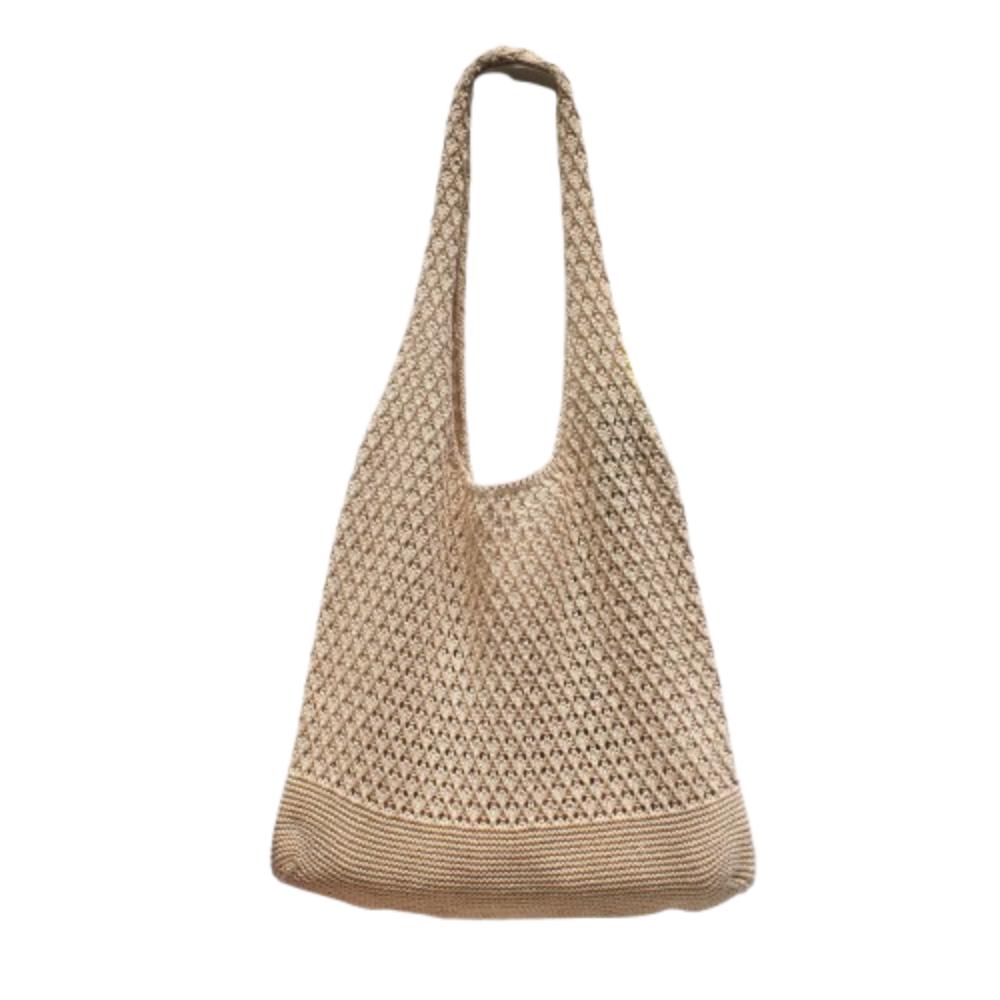 Top-handle Knitted Tote Bag Solid Color Women Crochet Handbags Big Purses Summer Beach Bag  Travel